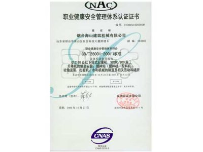 職業(yè)健康安全管理體系認(rèn)證證書(shū)